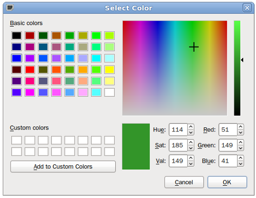 Создание диалогового окна выбора цвета